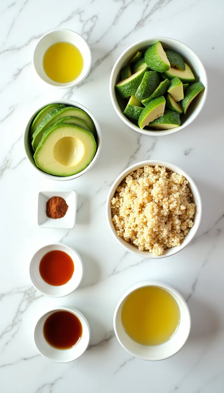 Plato de ensalada de quinoa con espinacas y aguacate