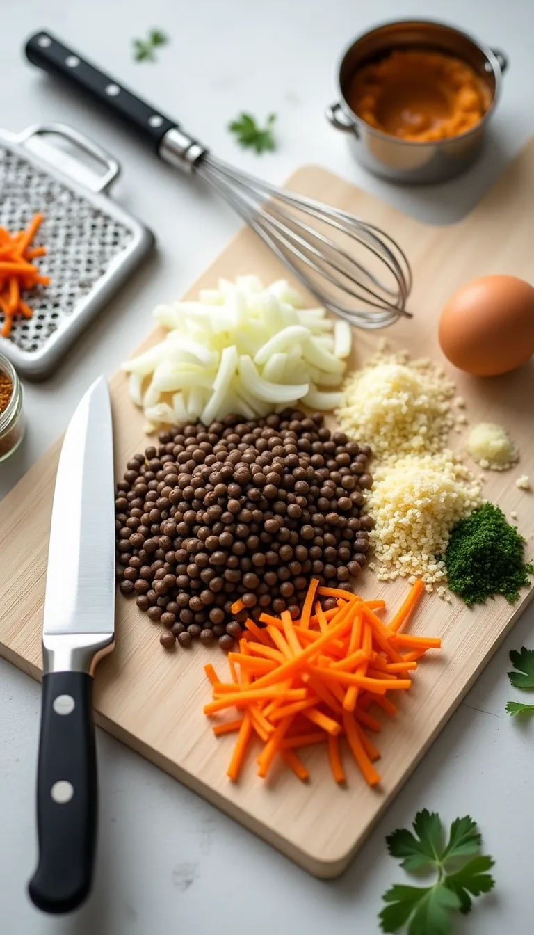 Ingredientes frescos utilizados para albóndigas de lentejas