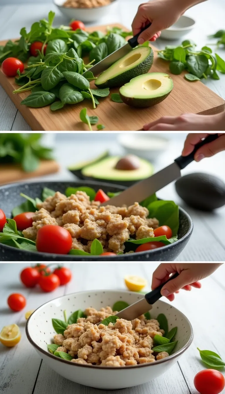 Ingredientes para ensalada de atún y espinacas