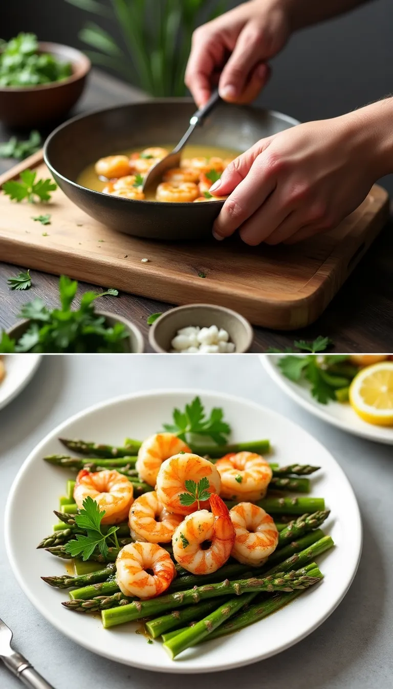 Camarones al ajillo con espárragos