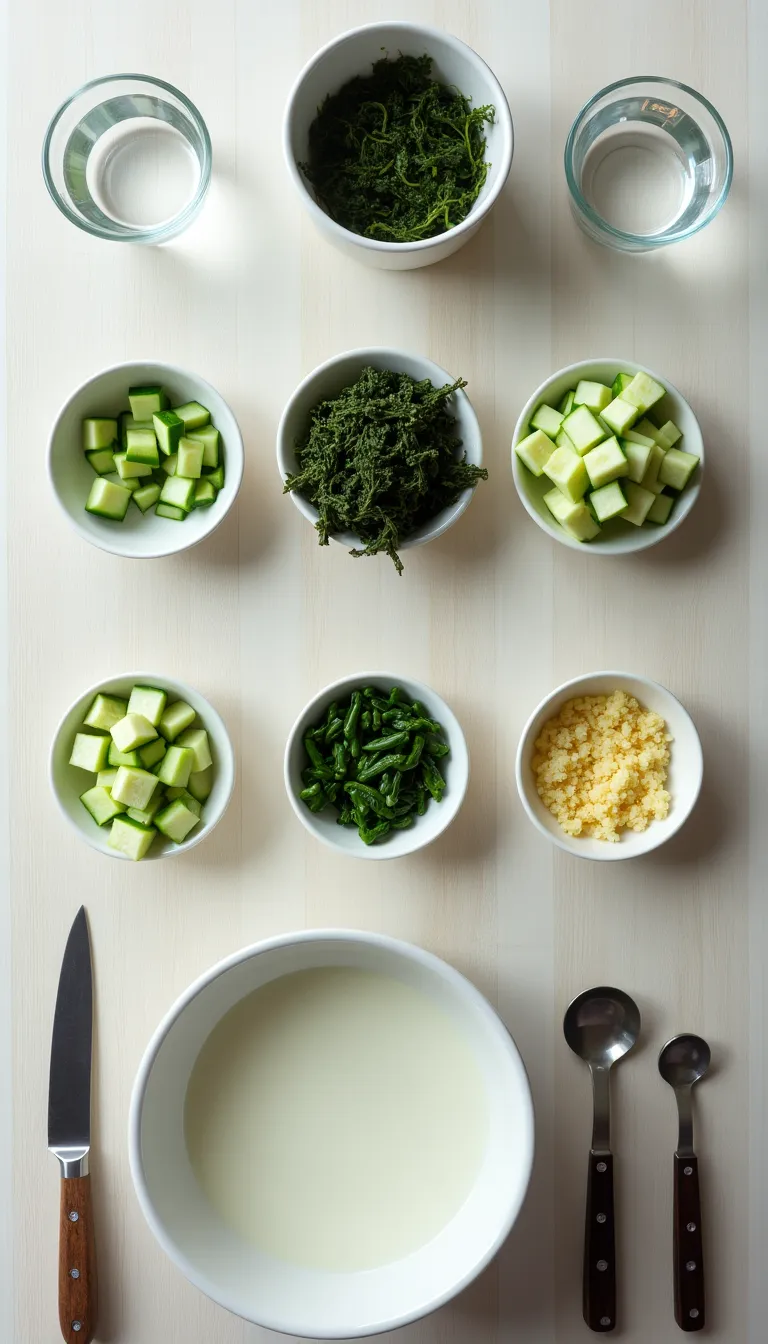 Ingredientes para ceviche de pepino y algas