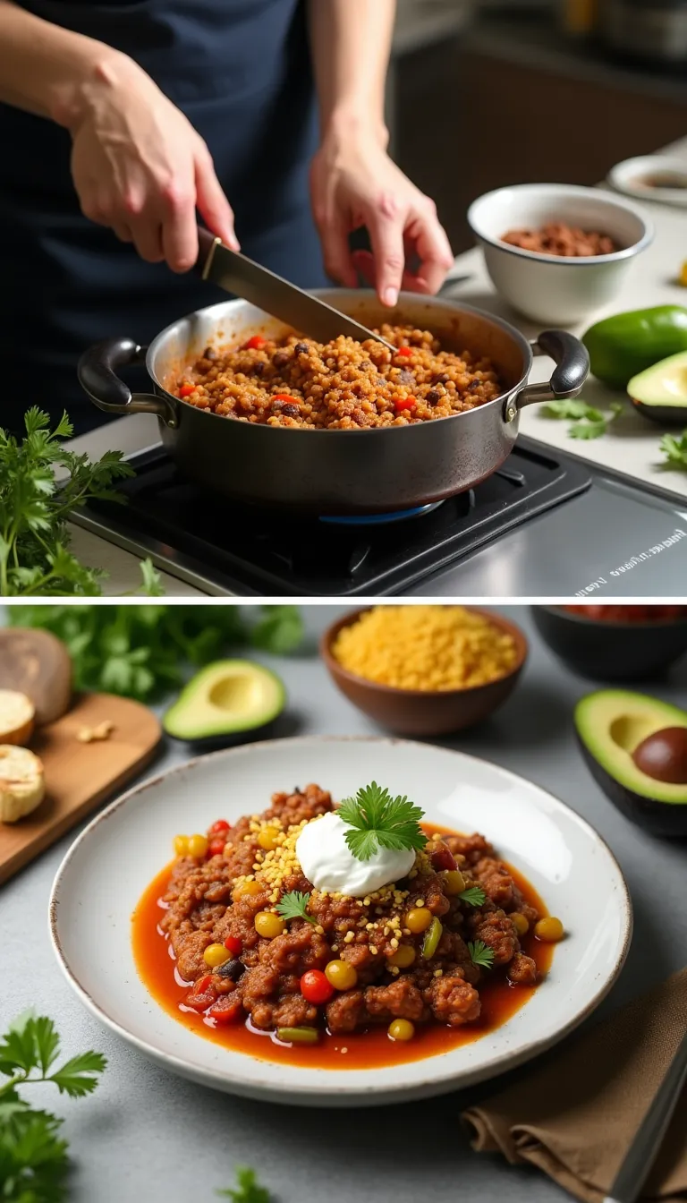 Chili vegetariano con quinua y frijoles negros