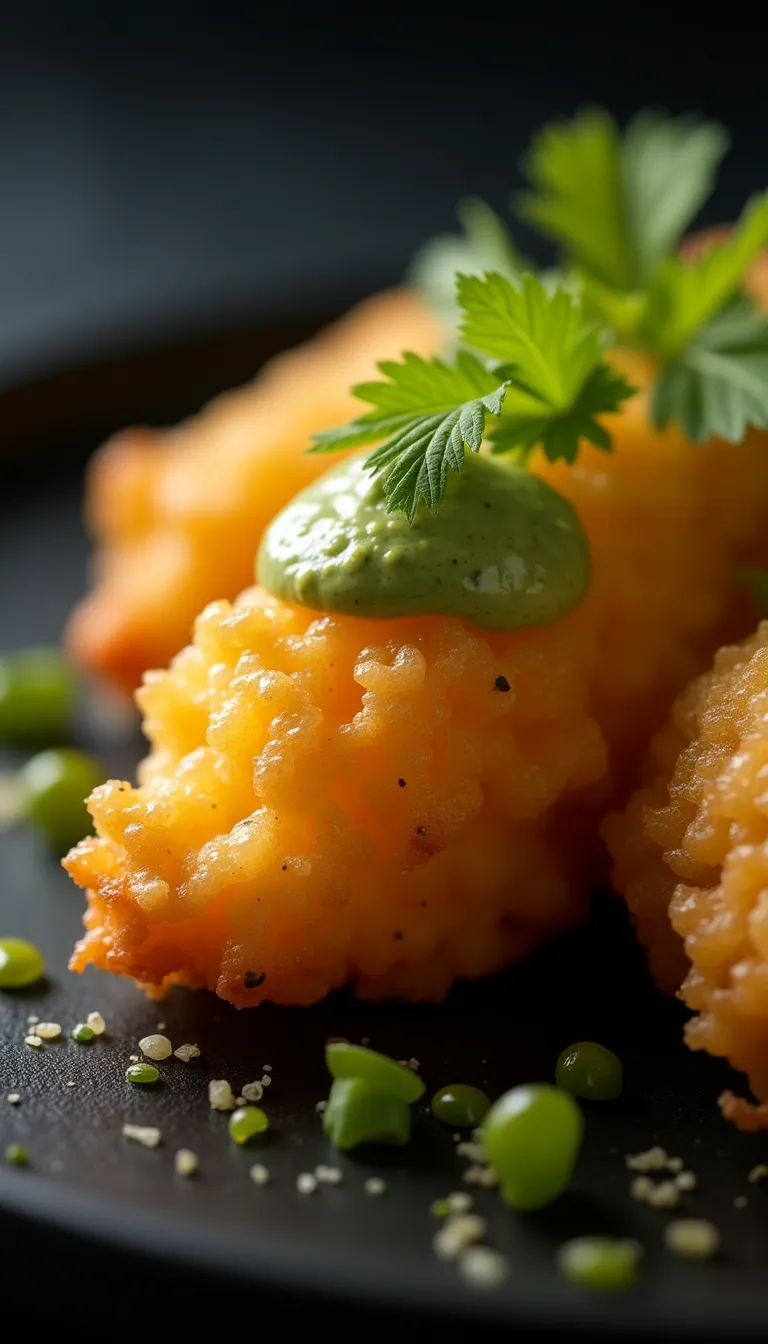 Plato detallado de colinabo con tempura