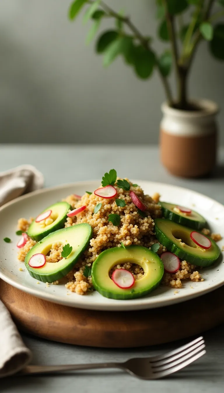 Presentación de la ensalada de quinoa y aguacate