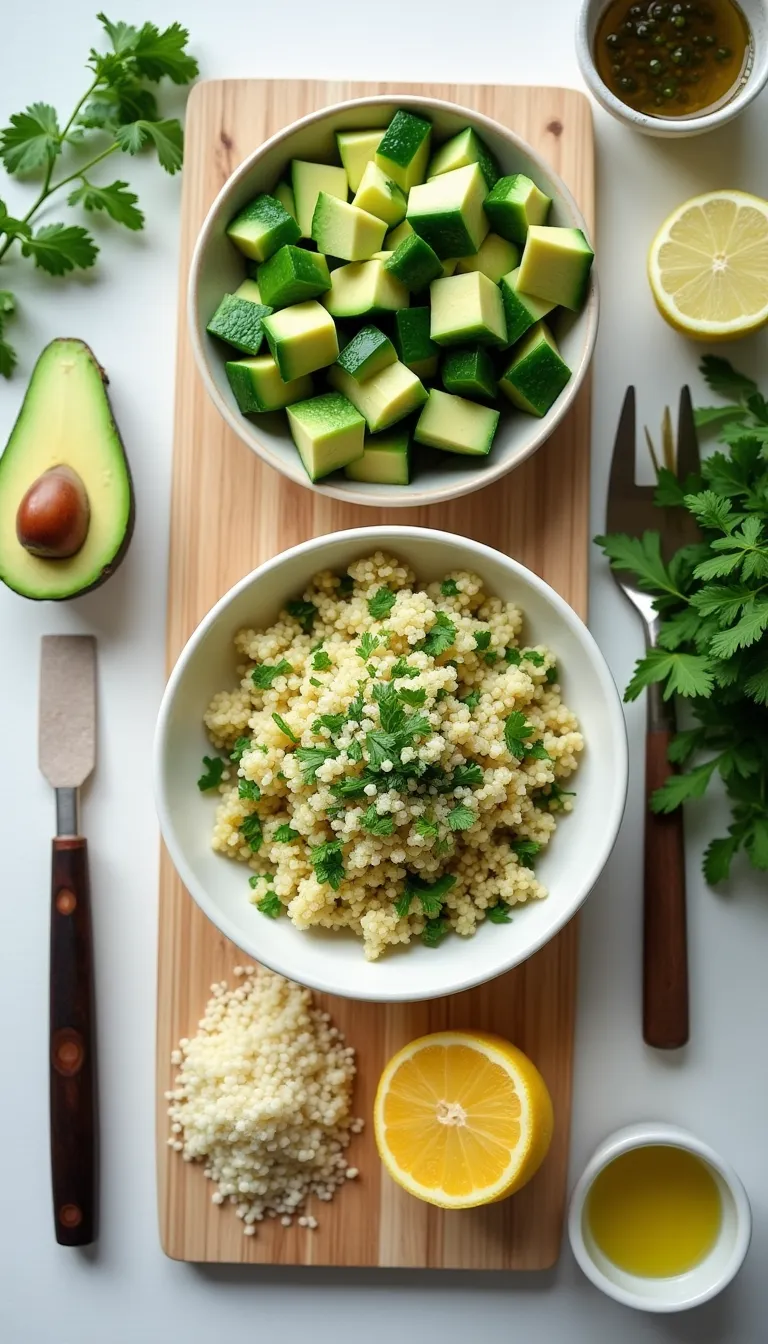 Preparación de la ensalada de quinoa y aguacate