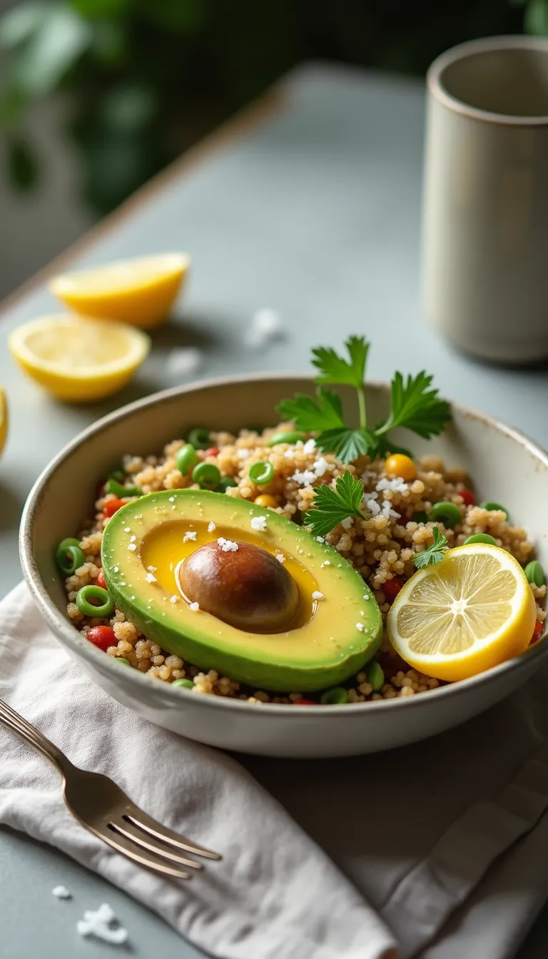 Bowl de quinoa y aguacate terminado