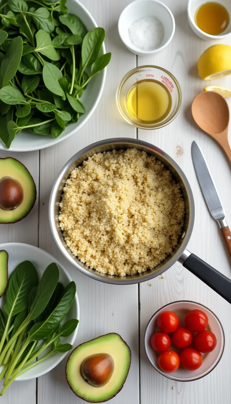 Ingredientes para el bowl de quinoa y aguacate