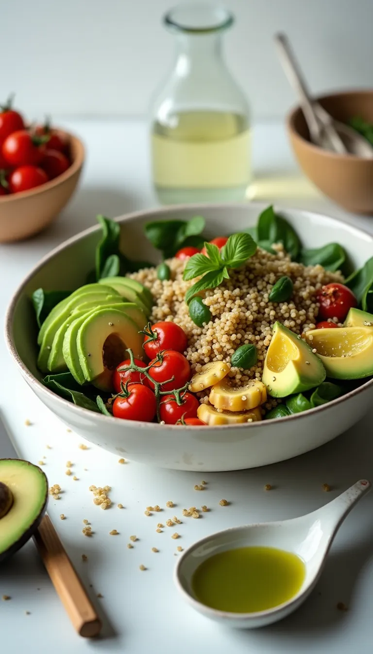 Preparación del bowl de quinoa y aguacate