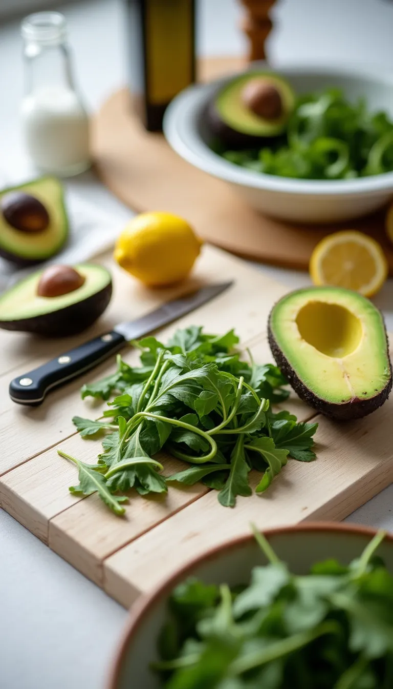 Ingredientes ensalada de aguacate y rúcula