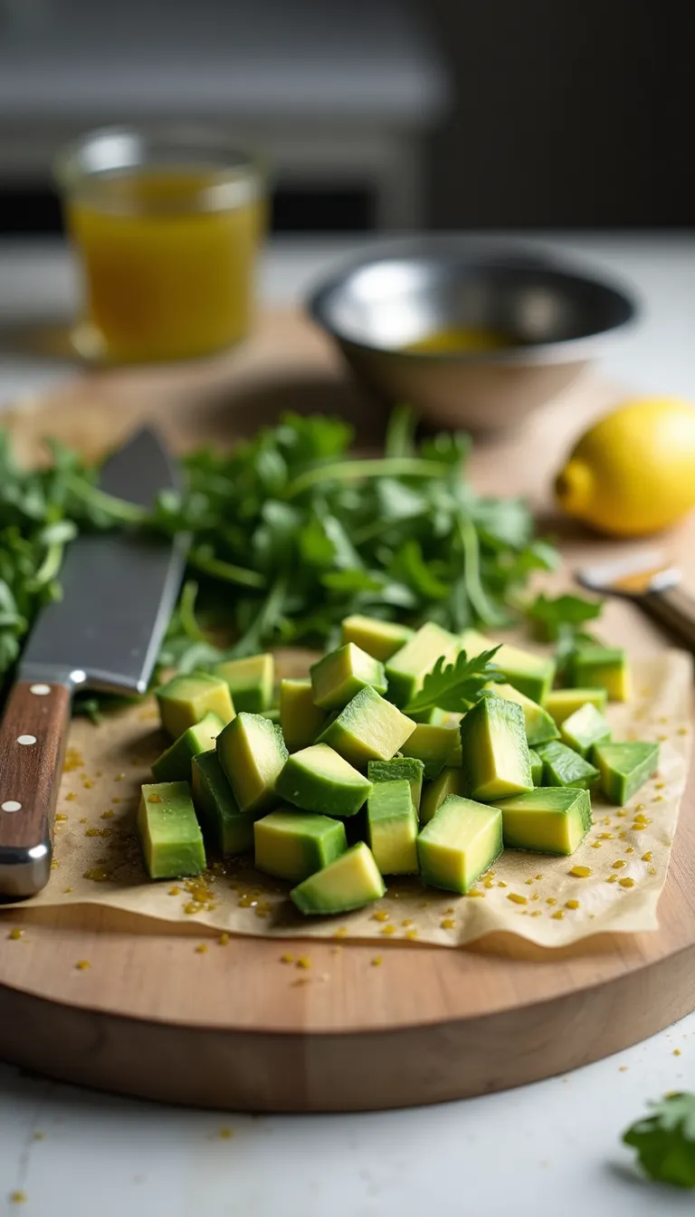 Preparación ensalada de aguacate y rúcula