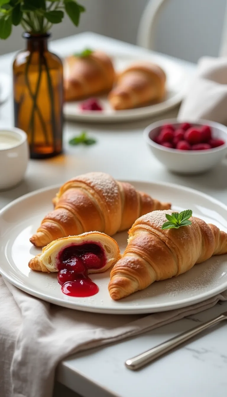 Presentación elegante de croissants en un plato blanco
