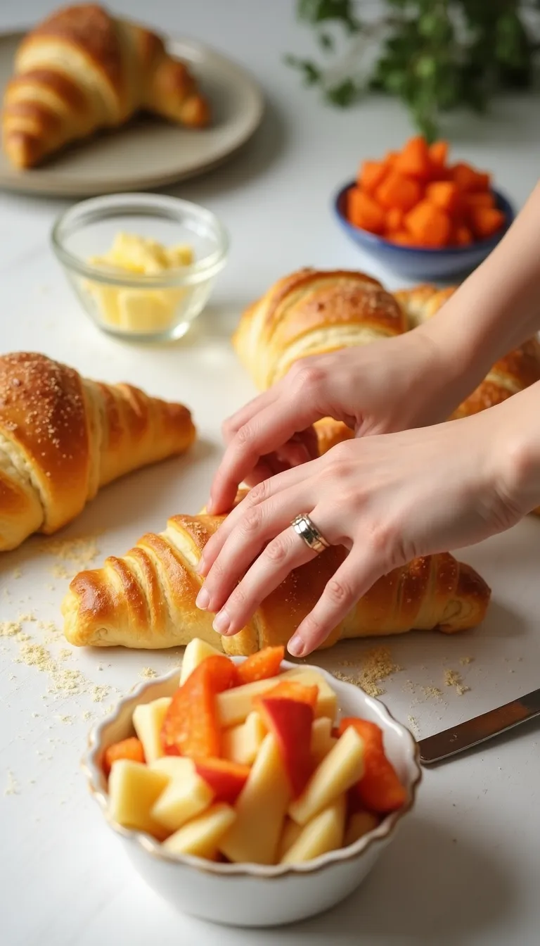 Croissants listos en la bandeja de preparación