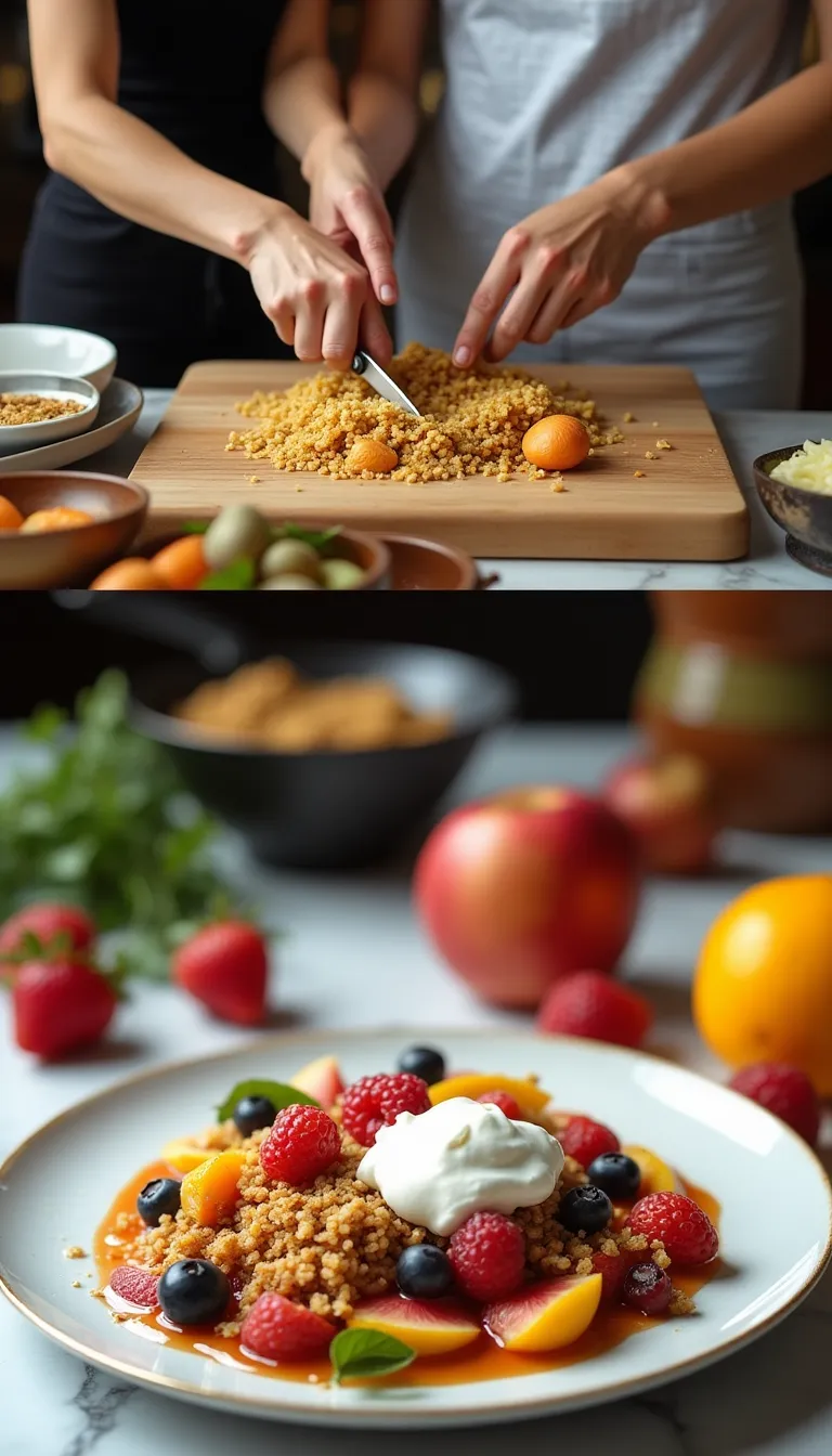 Crumble crujiente de quinua y frutas con miel