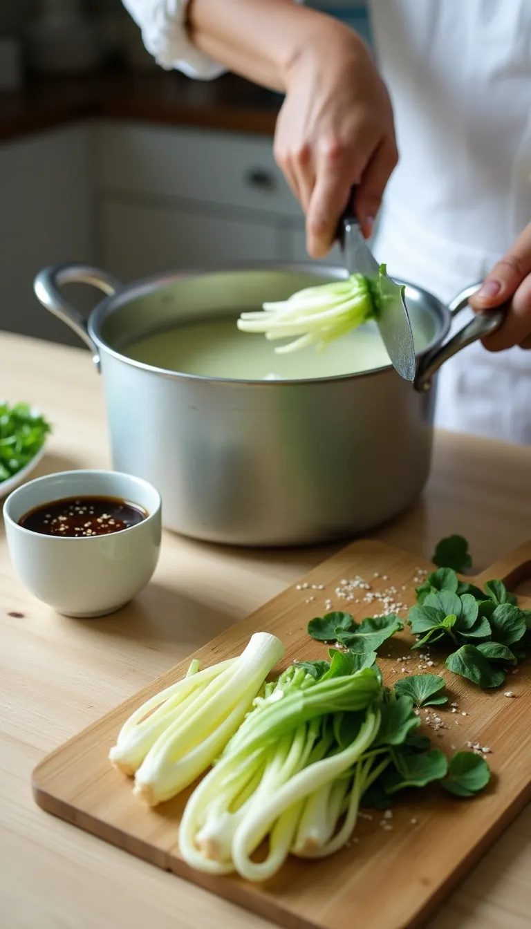 Ingredientes de la ensalada de pak choi y enoki