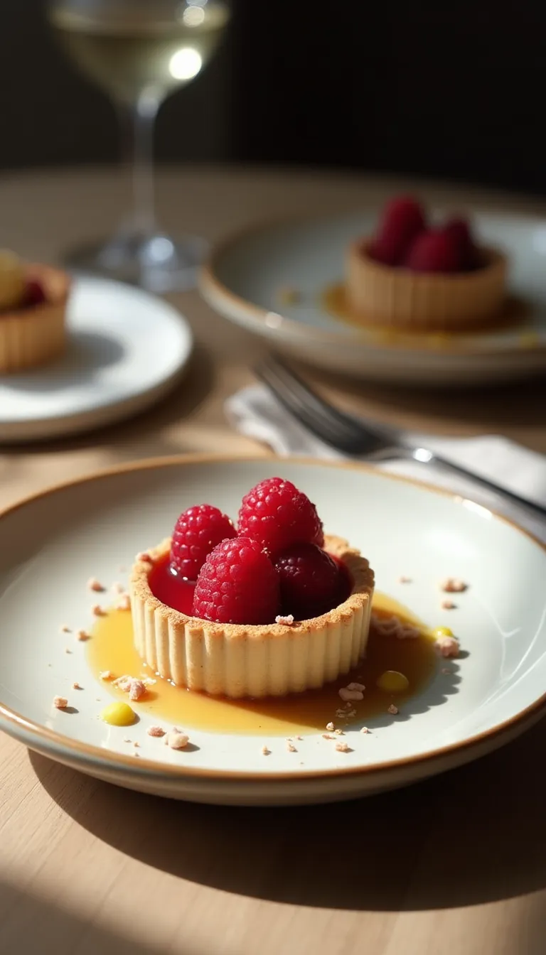 Presentación de las mini tartas de frambuesa y chocolate