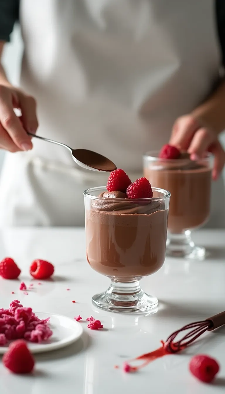 Preparación del mousse de chocolate y frambuesa
