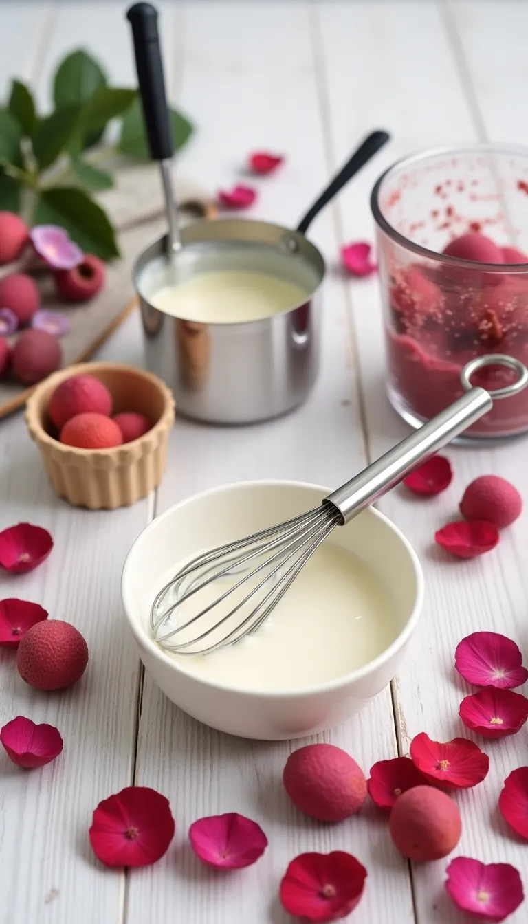 ingredientes mousse de rosa y lichi