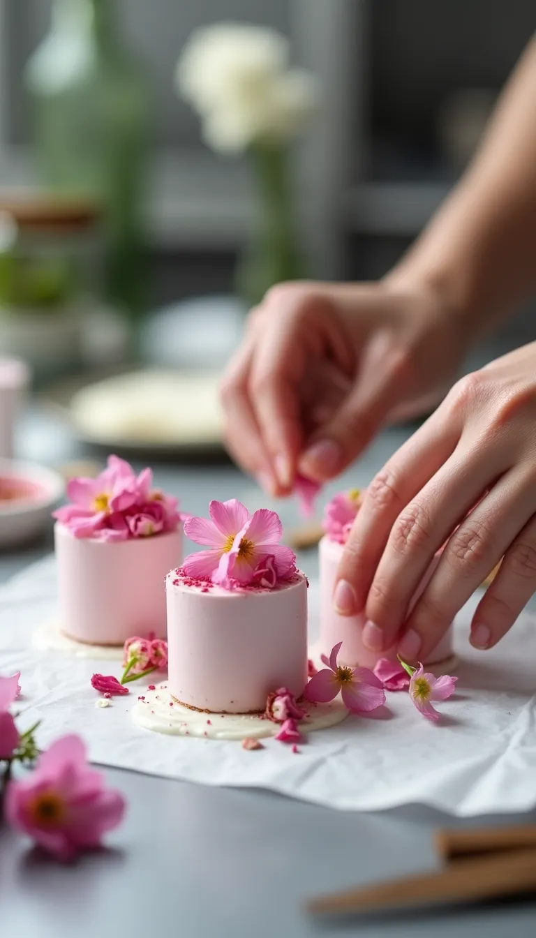 preparación mousse de rosa y lichi