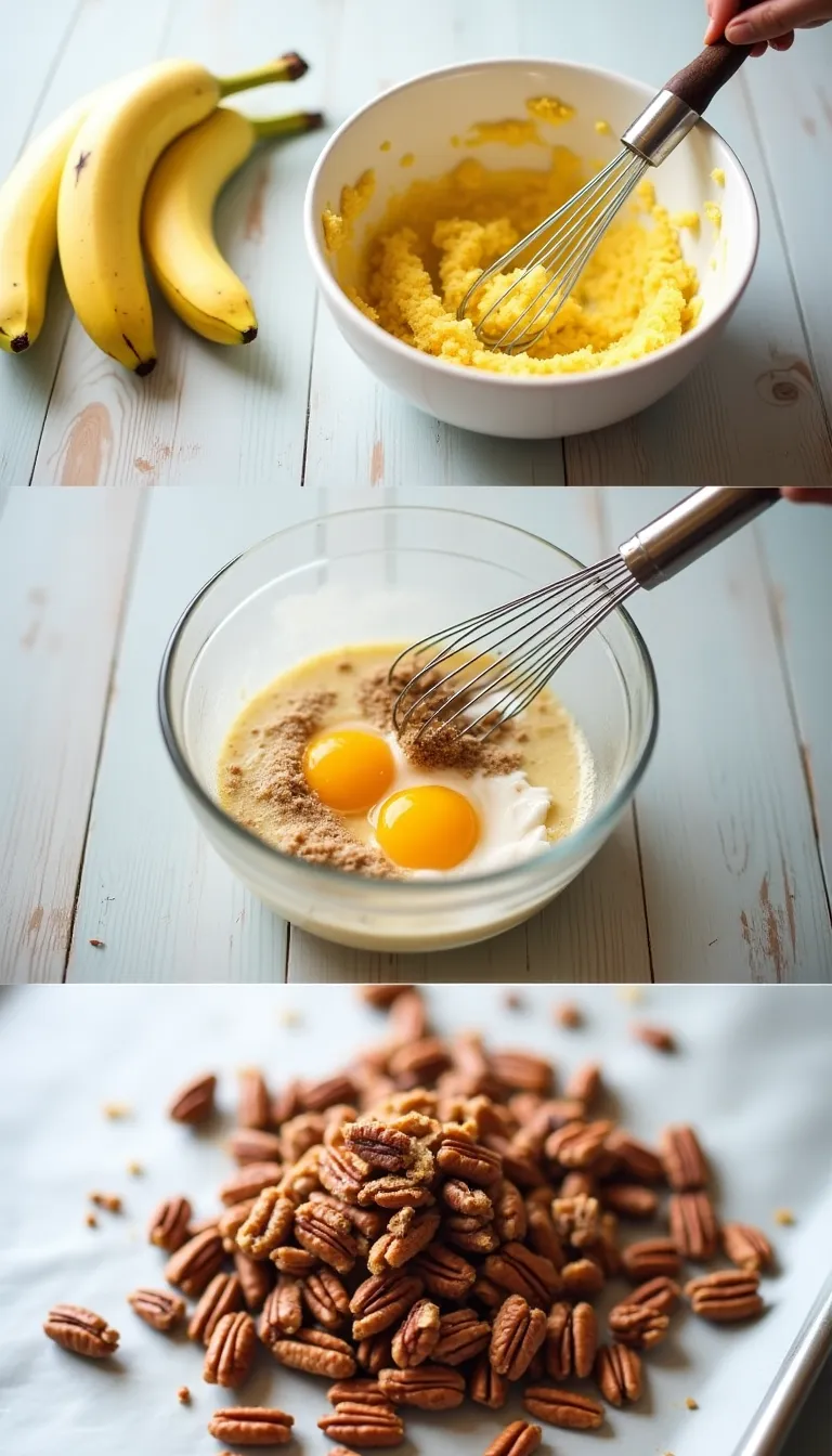 Ingredientes pan de plátano y nueces pecanas