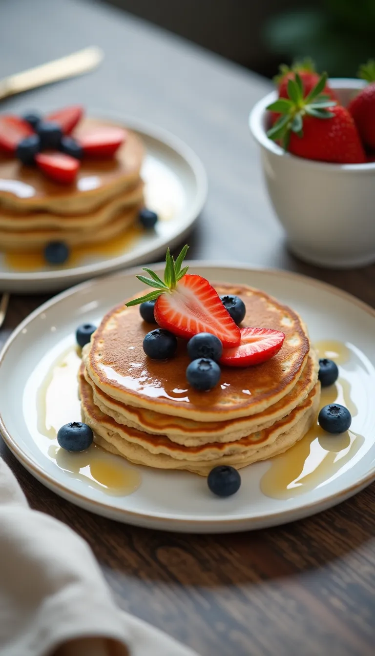 Panqueques de avena decorados con frutas frescas