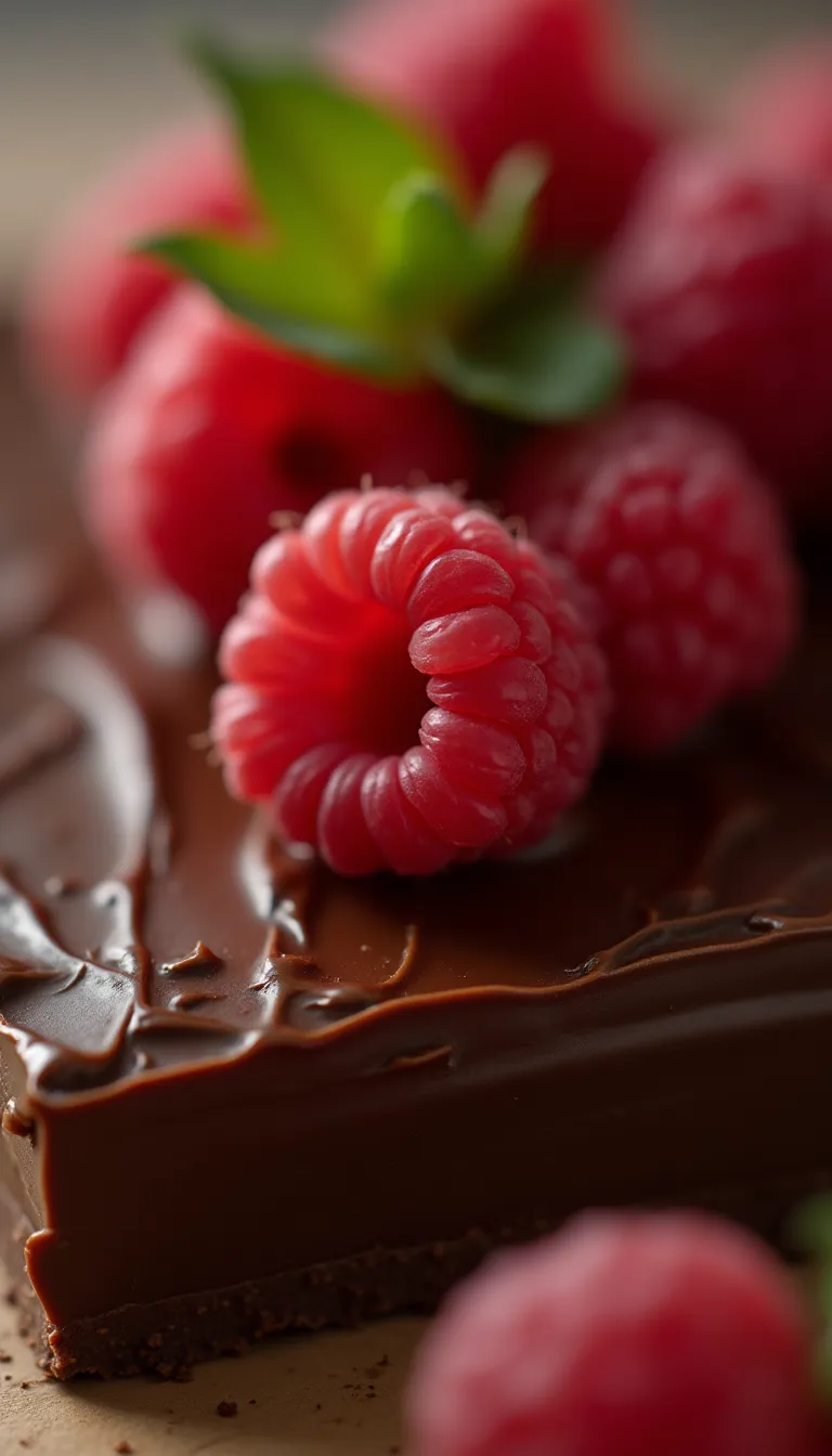 Pastel de chocolate y frambuesas, detalle del plato