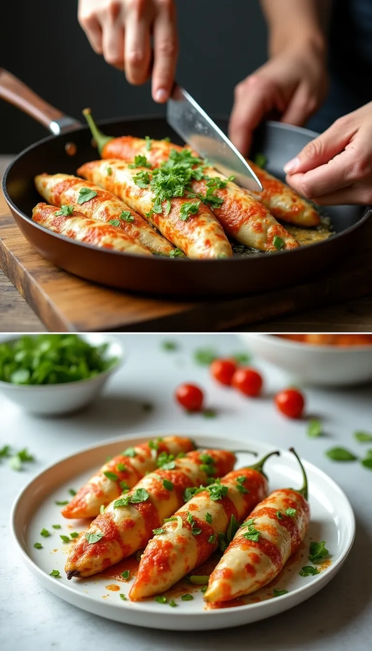 Pimientos al horno con carne y queso fundido