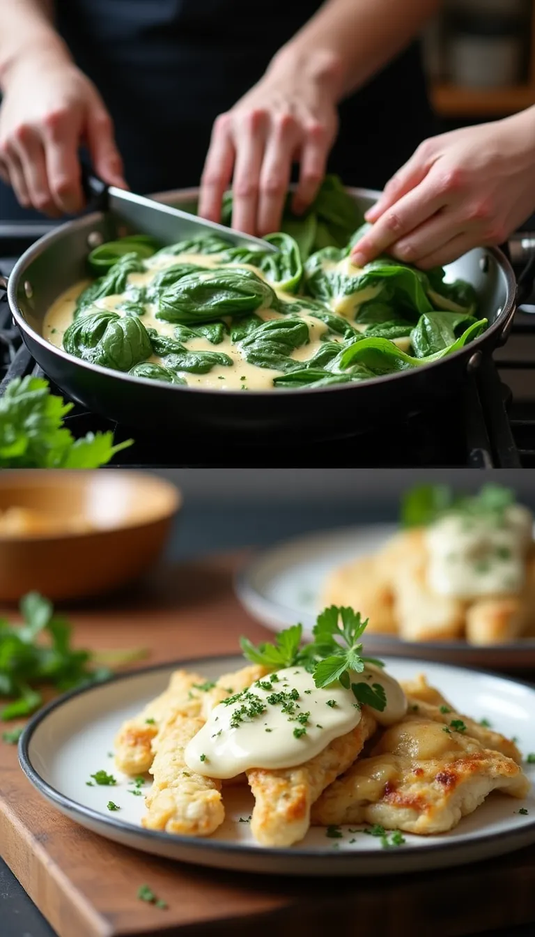 Pollo cremoso con espinacas en salsa rápida