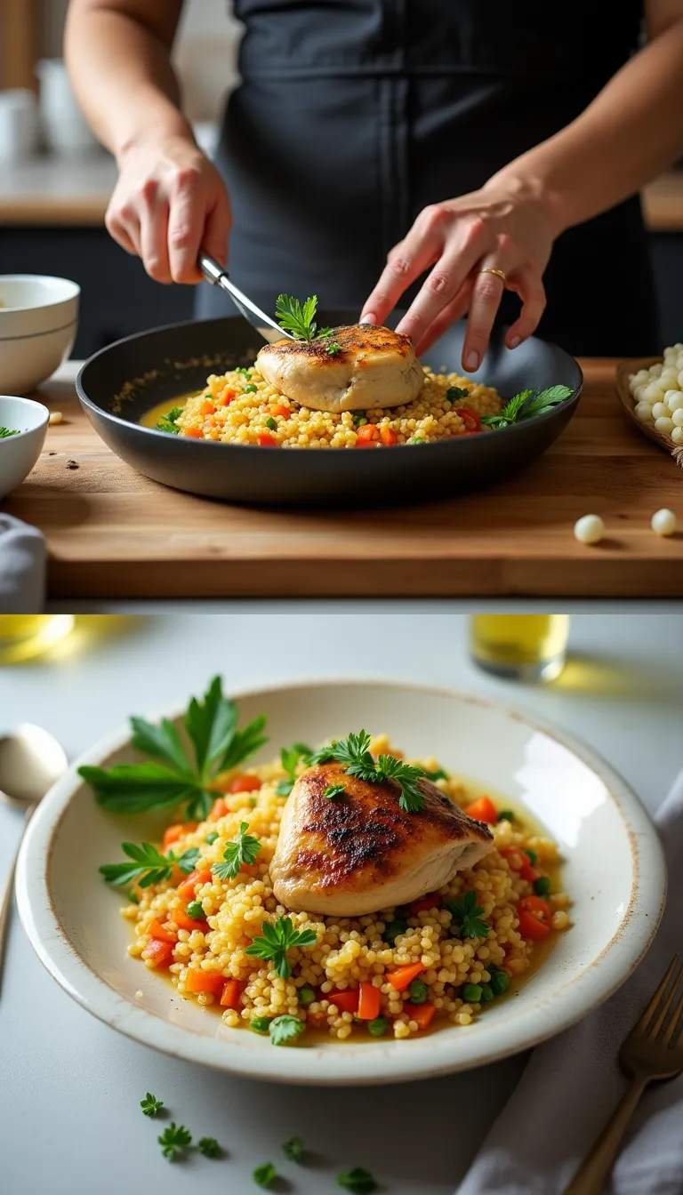 Quinua nutritiva con pollo y verduras frescas