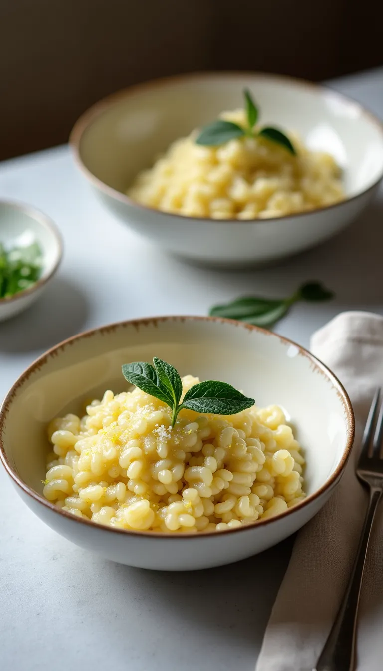 Presentación final del risotto con pollo al limón