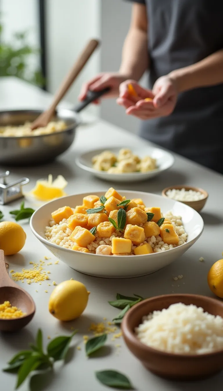 Preparación del risotto con pollo al limón