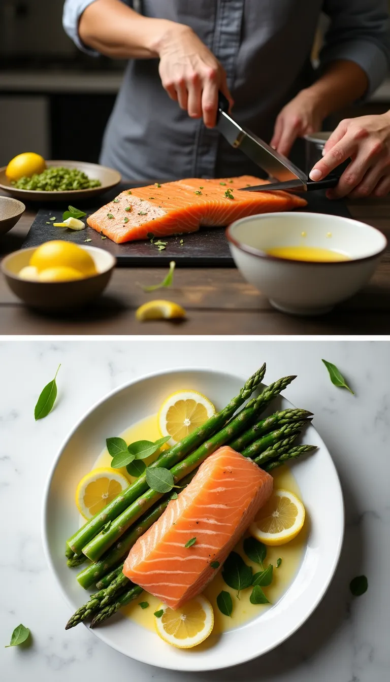 Salmón al limón con espárragos salteados
