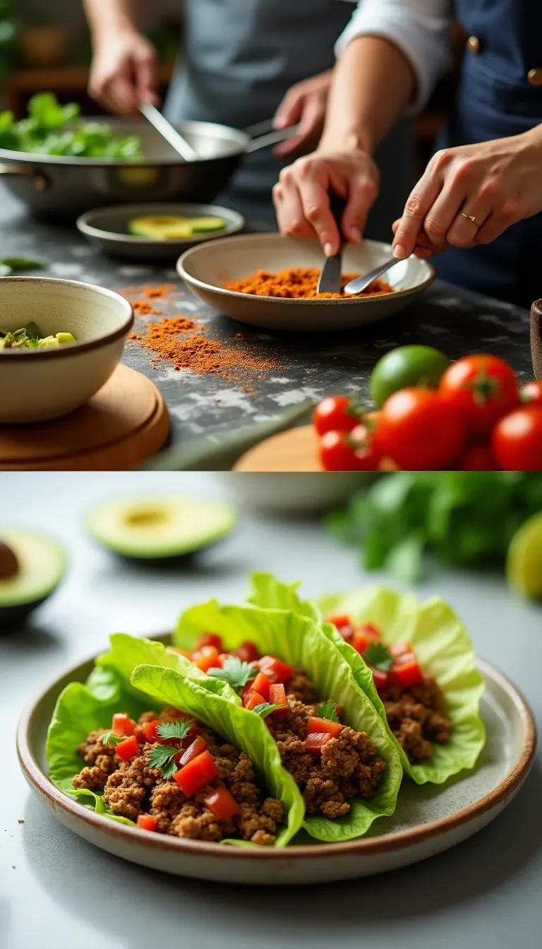 Tacos keto de carne y lechuga con aguacate