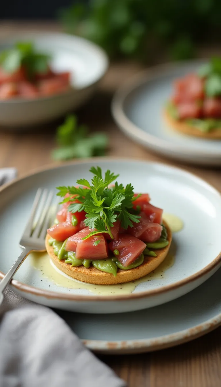 Presentación del tartar de atún en plato