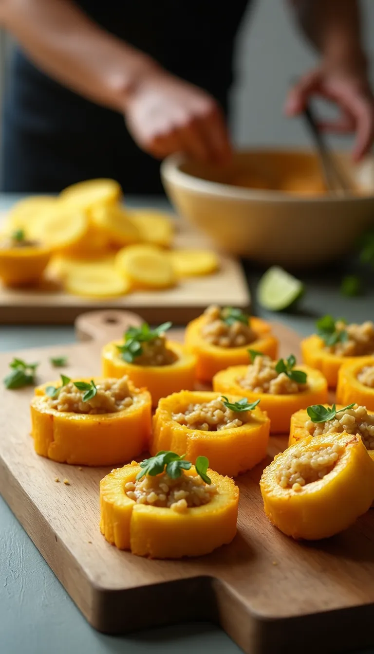 Preparación de los tostones de plátano macho con mojo verde