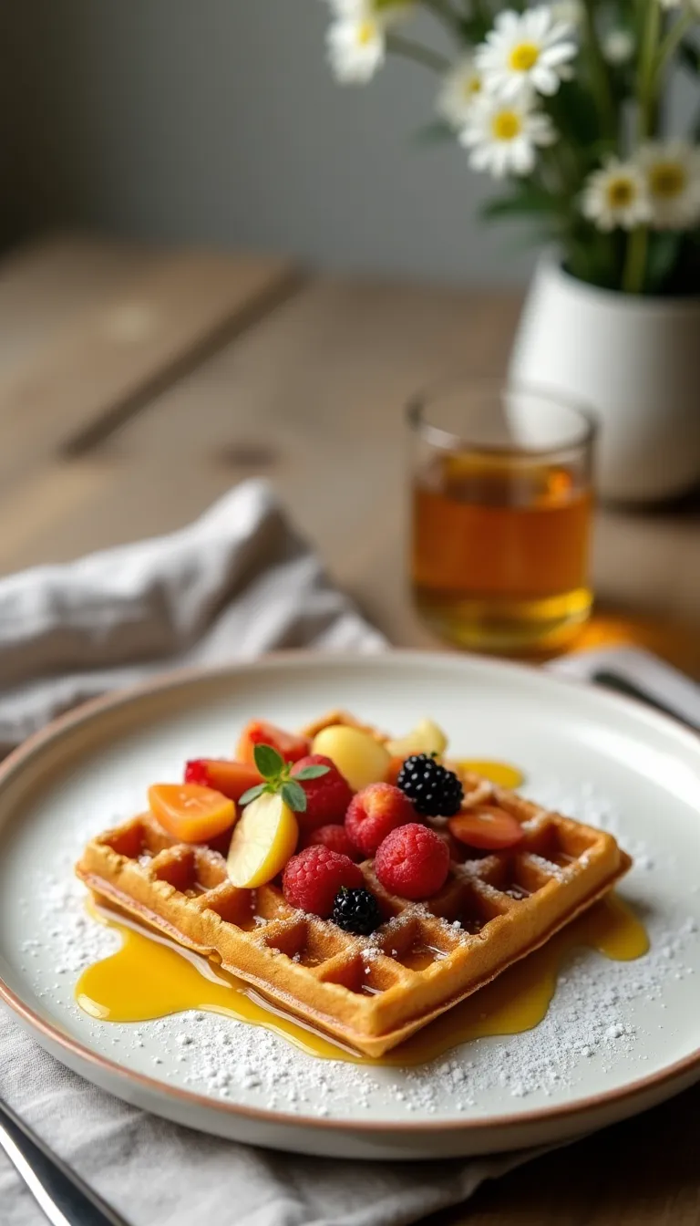 Waffles con frutas y miel