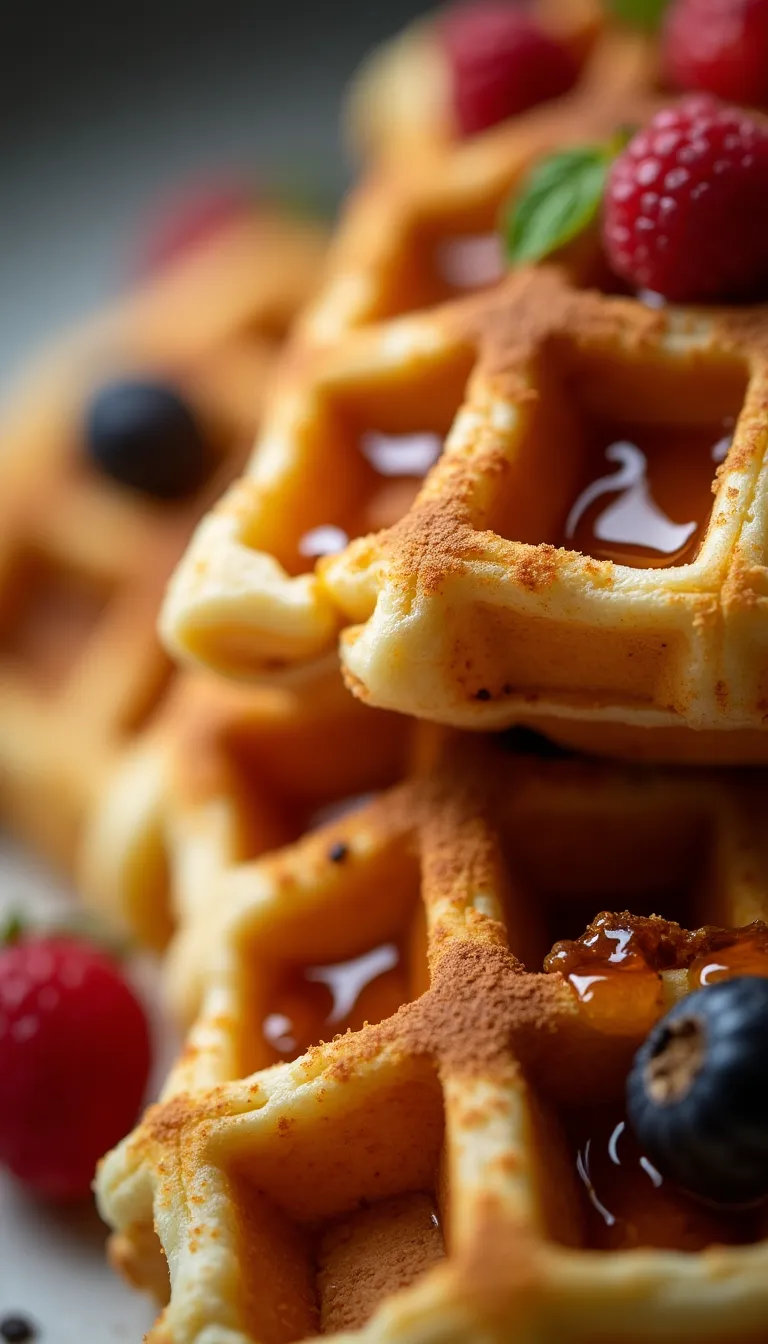 Detalle de waffles en la mesa