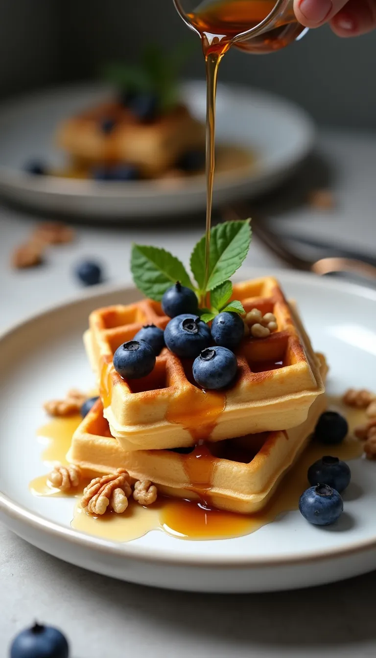 Presentación sofisticada de waffles.