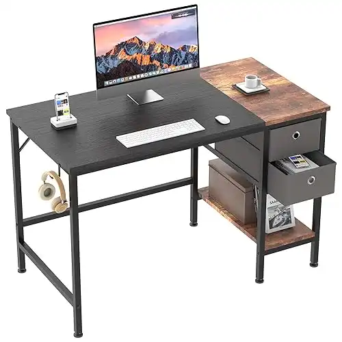 HOMIDEC Escritorio de Ordenador, Mesa de Escritorio con cajones Escritorio de Escritura de Estudio para el hogar con estantes de Almacenamiento, escritorios y Puestos de Trabajo para Oficina en casa