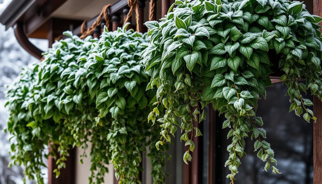 Plantas colgantes de exterior para decoración invernal