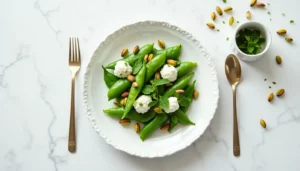 Lee más sobre el artículo Snow Peas Florales con Ricotta y Menta Fresca