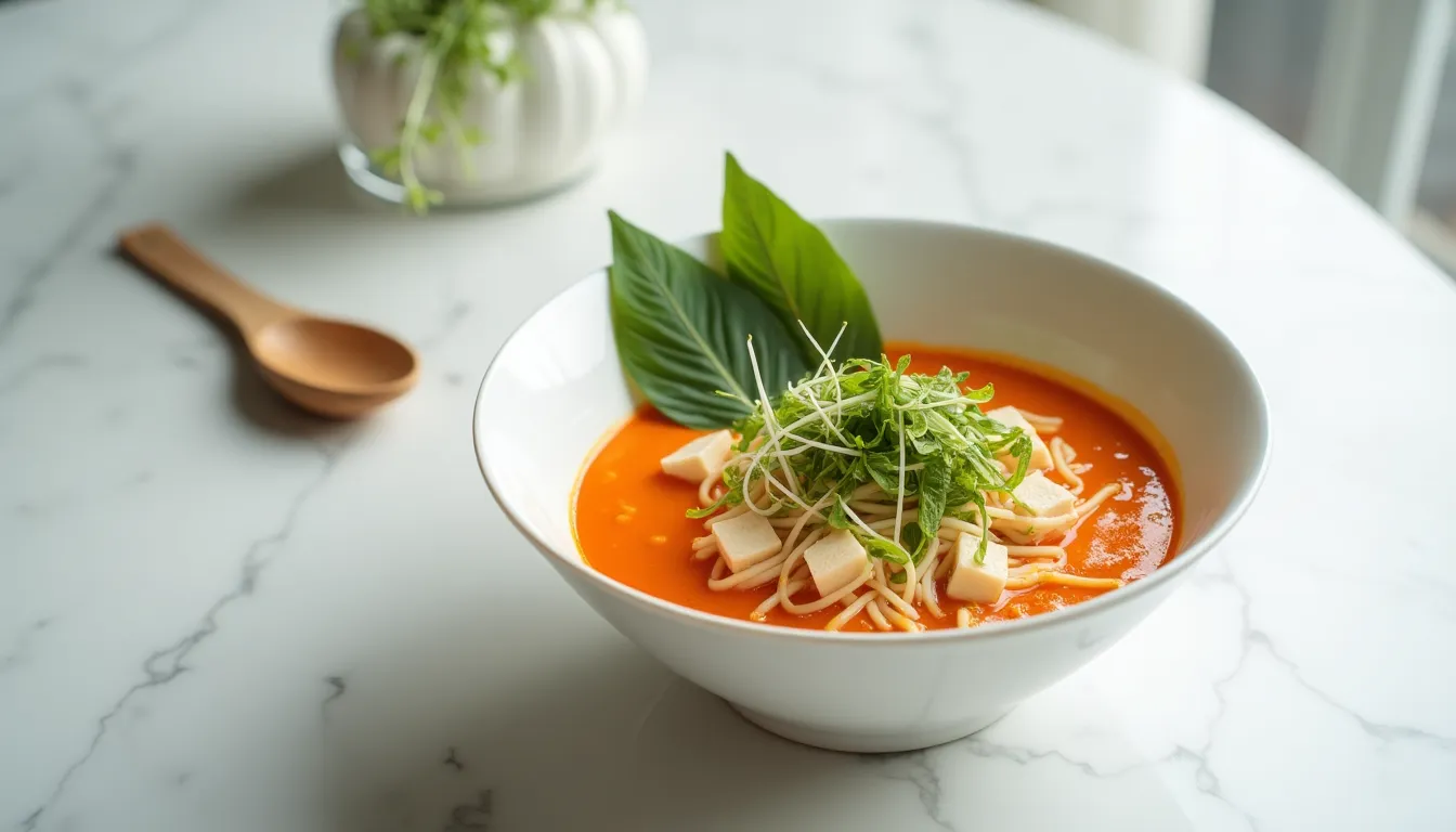 Lee más sobre el artículo Laksa Vegana de Coco: Exquisita con Tofu Ahumado y Shiitake