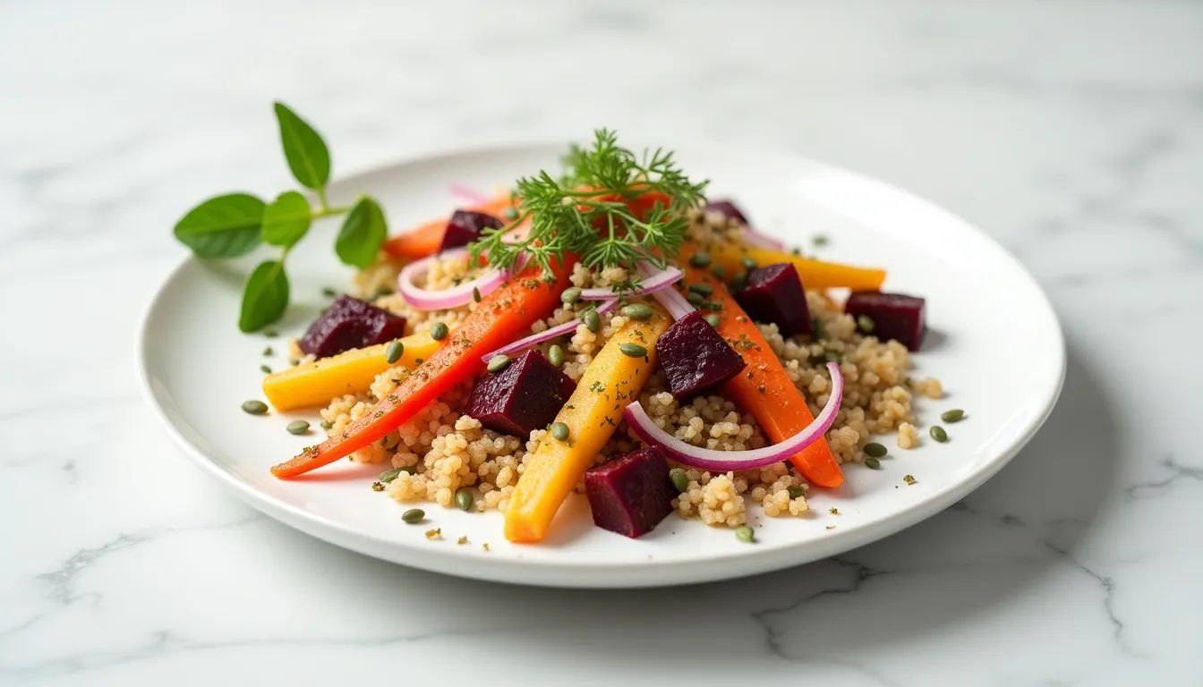 Lee más sobre el artículo Quinoa esponjosa con verduras asadas y toque de hierbas