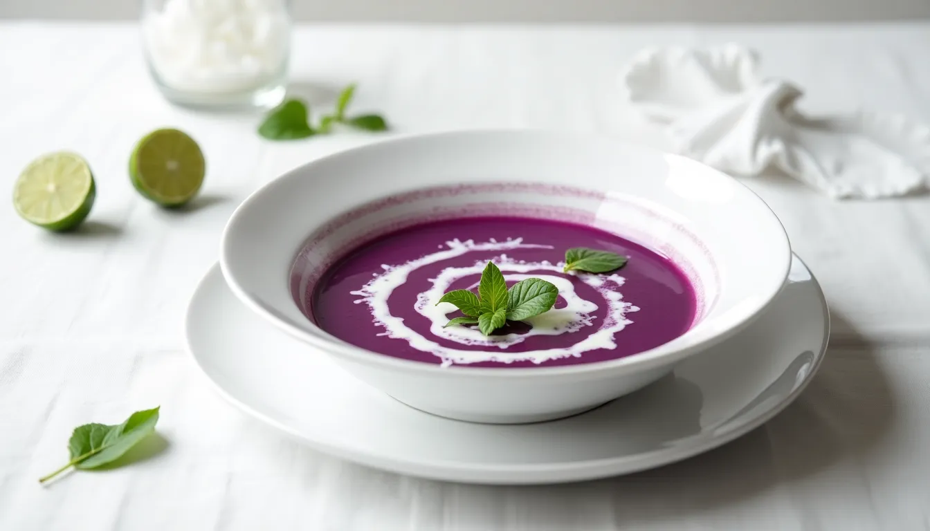 Lee más sobre el artículo Sopa Cremosa de Boniato Morado con Toques Exóticos