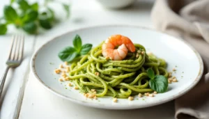 Lee más sobre el artículo Pasta pesto con camarones al aroma de albahaca